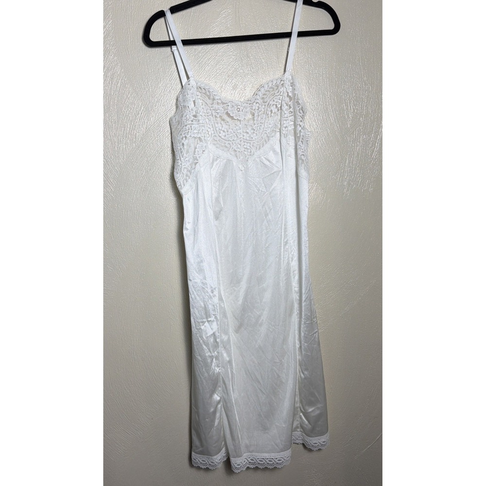 Vtg Floral Fairy Lace Satin Babydoll Slip Dress Size 36 White Romantic Coquette - Picture 1 of 8